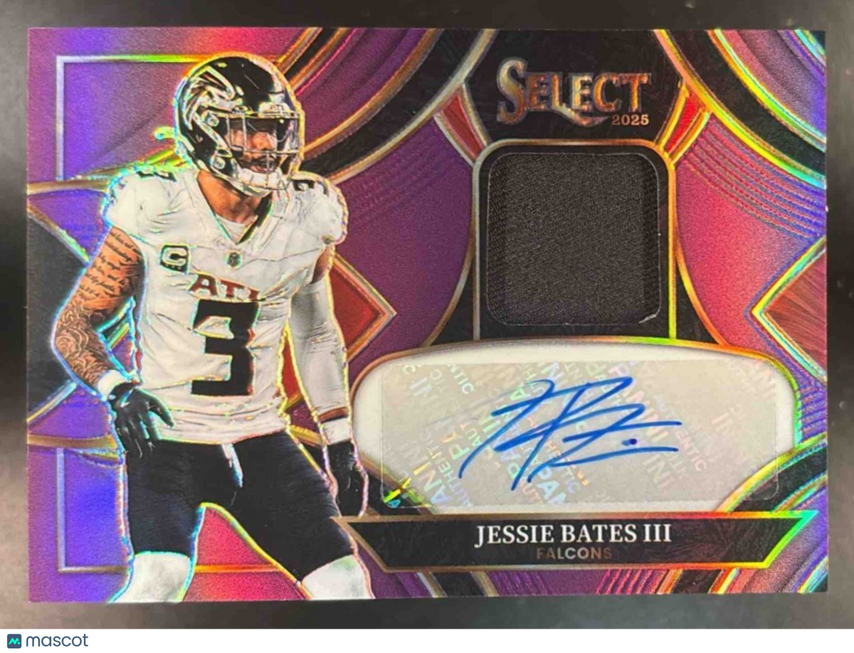 2025 Panini Select Jessie Bates III Patch Auto Purple /49 MEM Auto Falcons