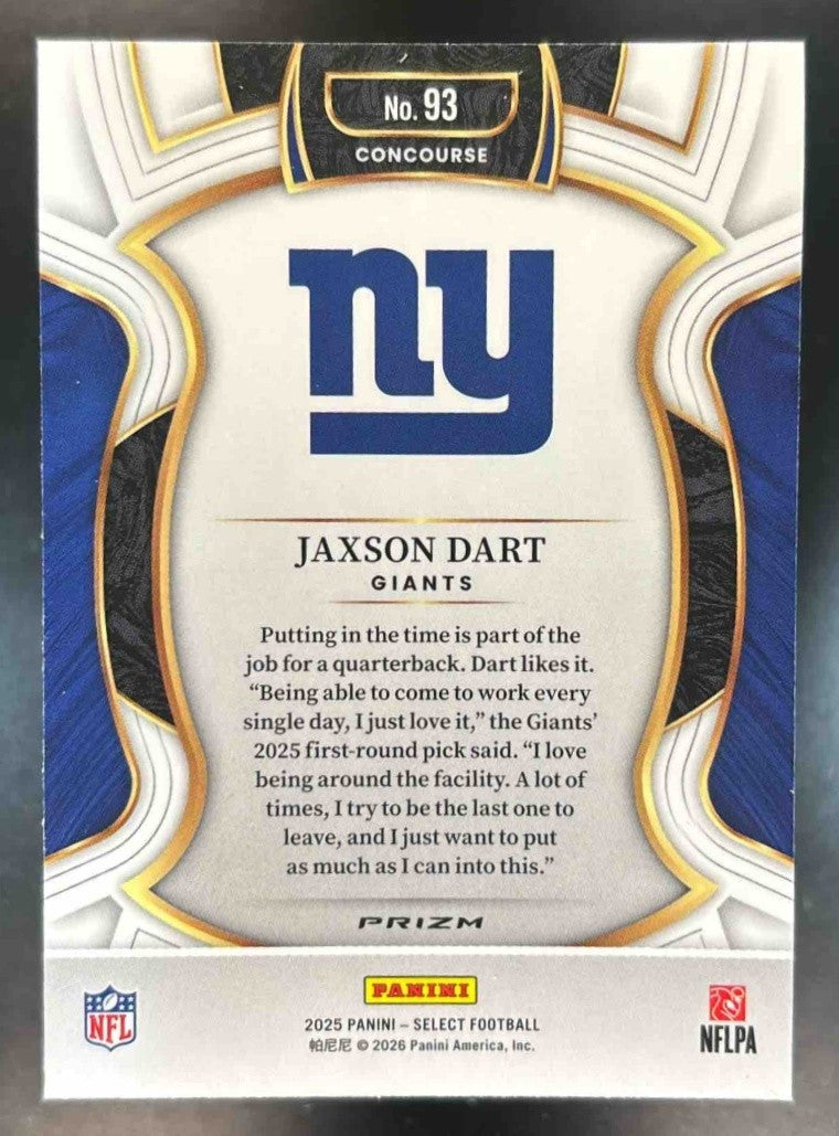 2025 Panini Select Jaxson Dart Red and Blue Prizm Shock #93 RC New York Giants