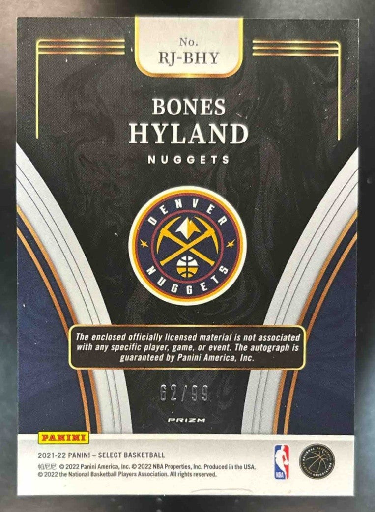 2021-22 Panini Select Bones Hyland Patch Auto Purple /99 RC Denver Nuggets