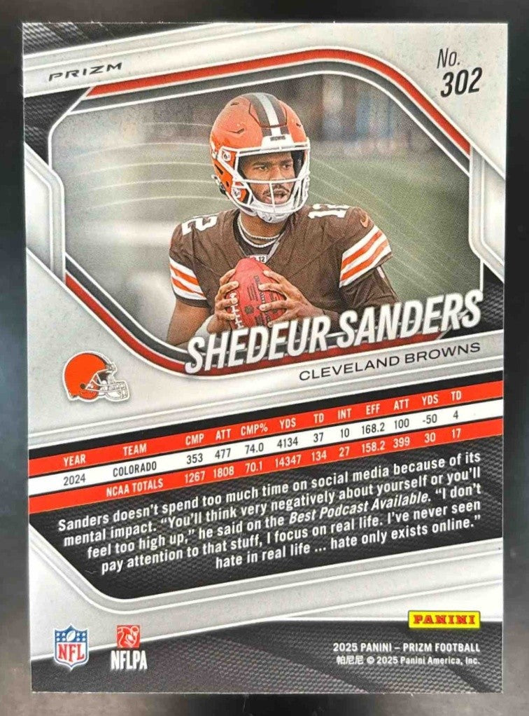 2025 Panini Prizm Shedeur Sanders Lazer #302 RC Cleveland Browns