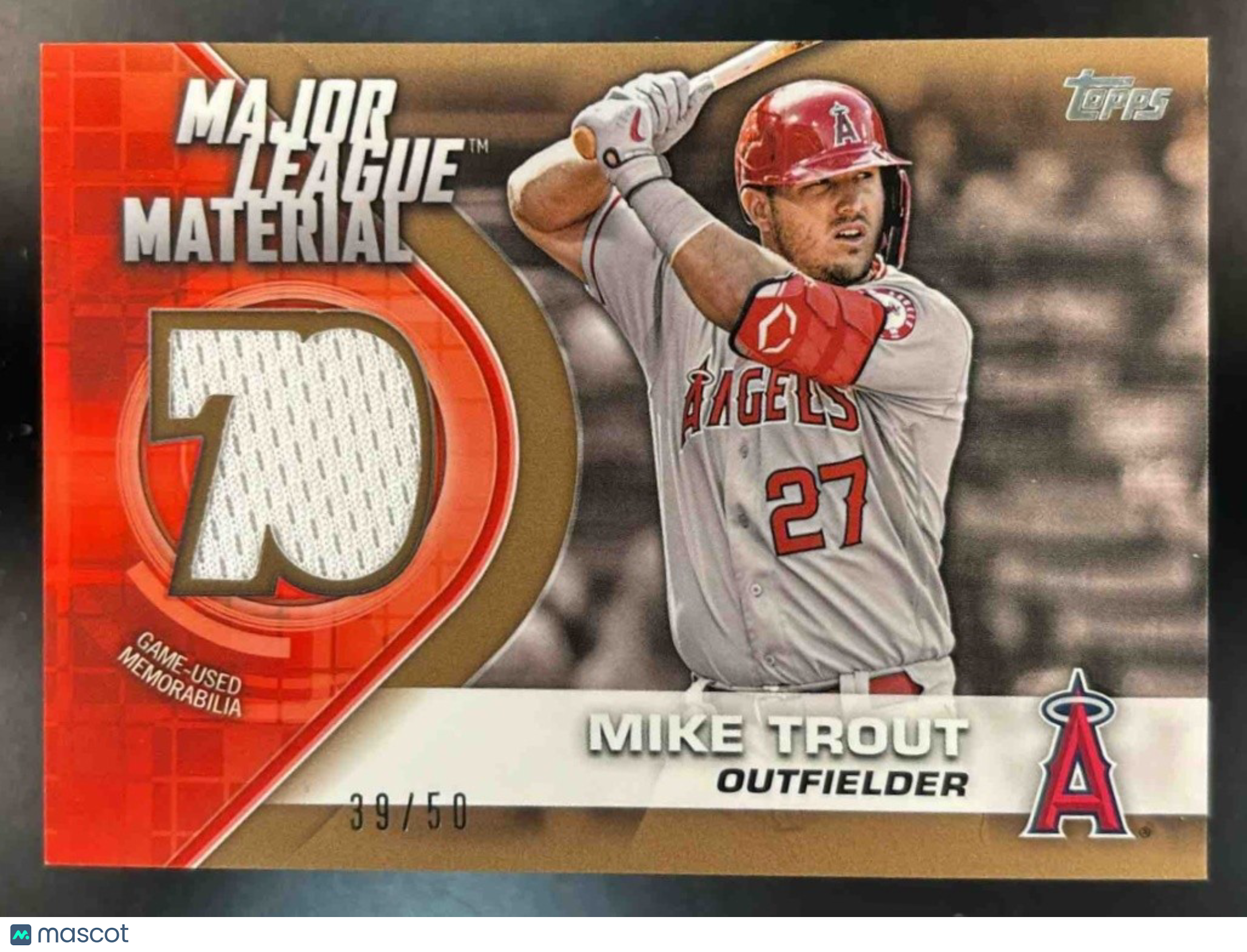 2021 Topps Update Mike Trout Major League Material Relics Gold /50 MEM Angels