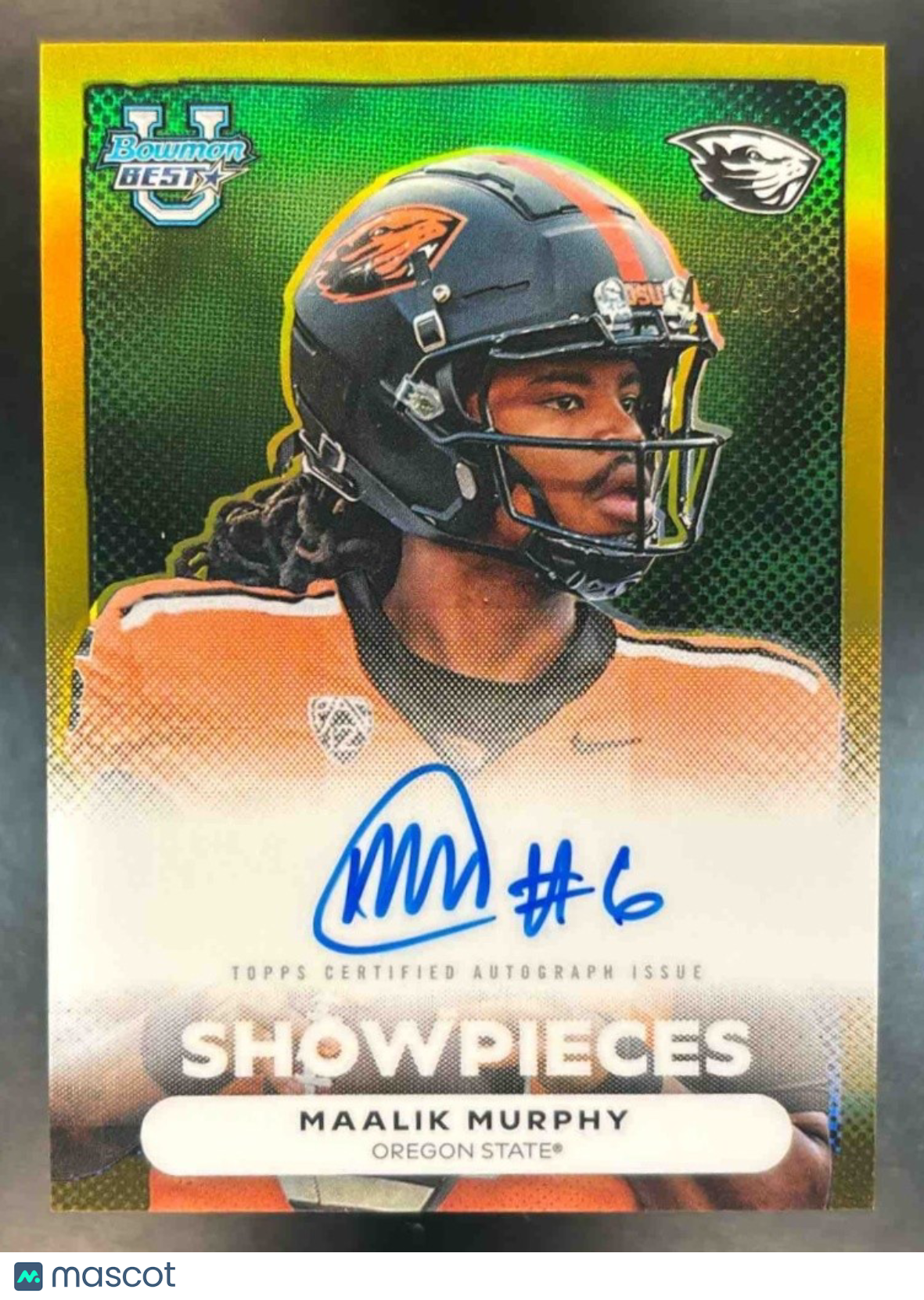 2025 Bowman Best University Maalik Murphy Showpieces Auto Gold /50 Beavers