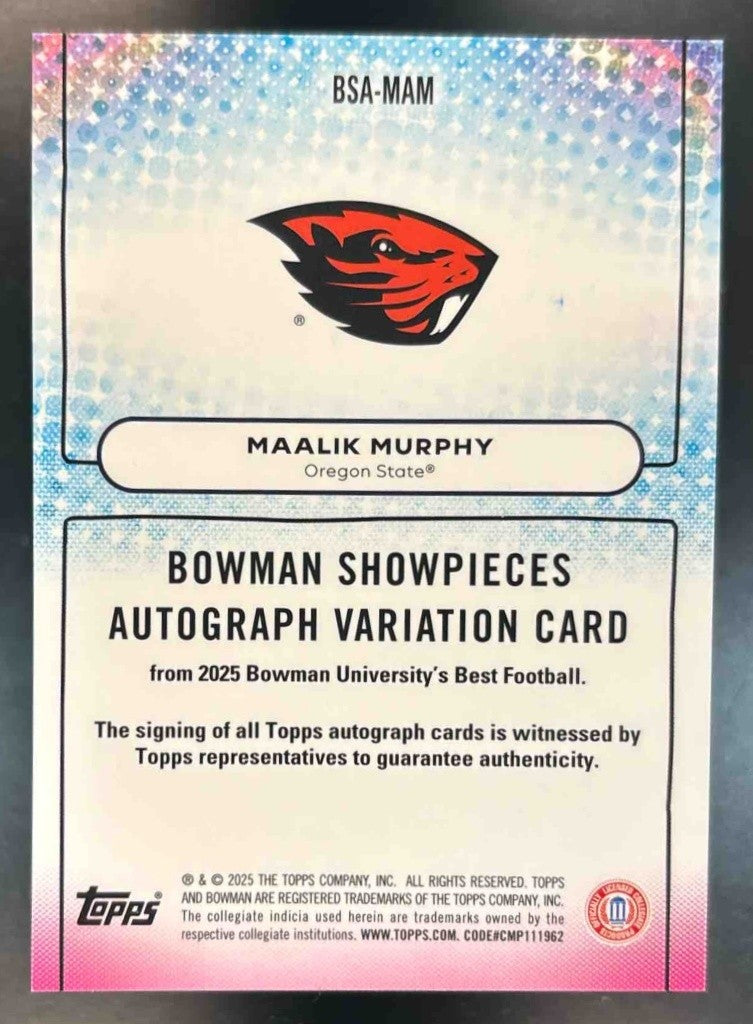 2025 Bowman Best University Maalik Murphy Showpieces Auto Gold /50 Beavers