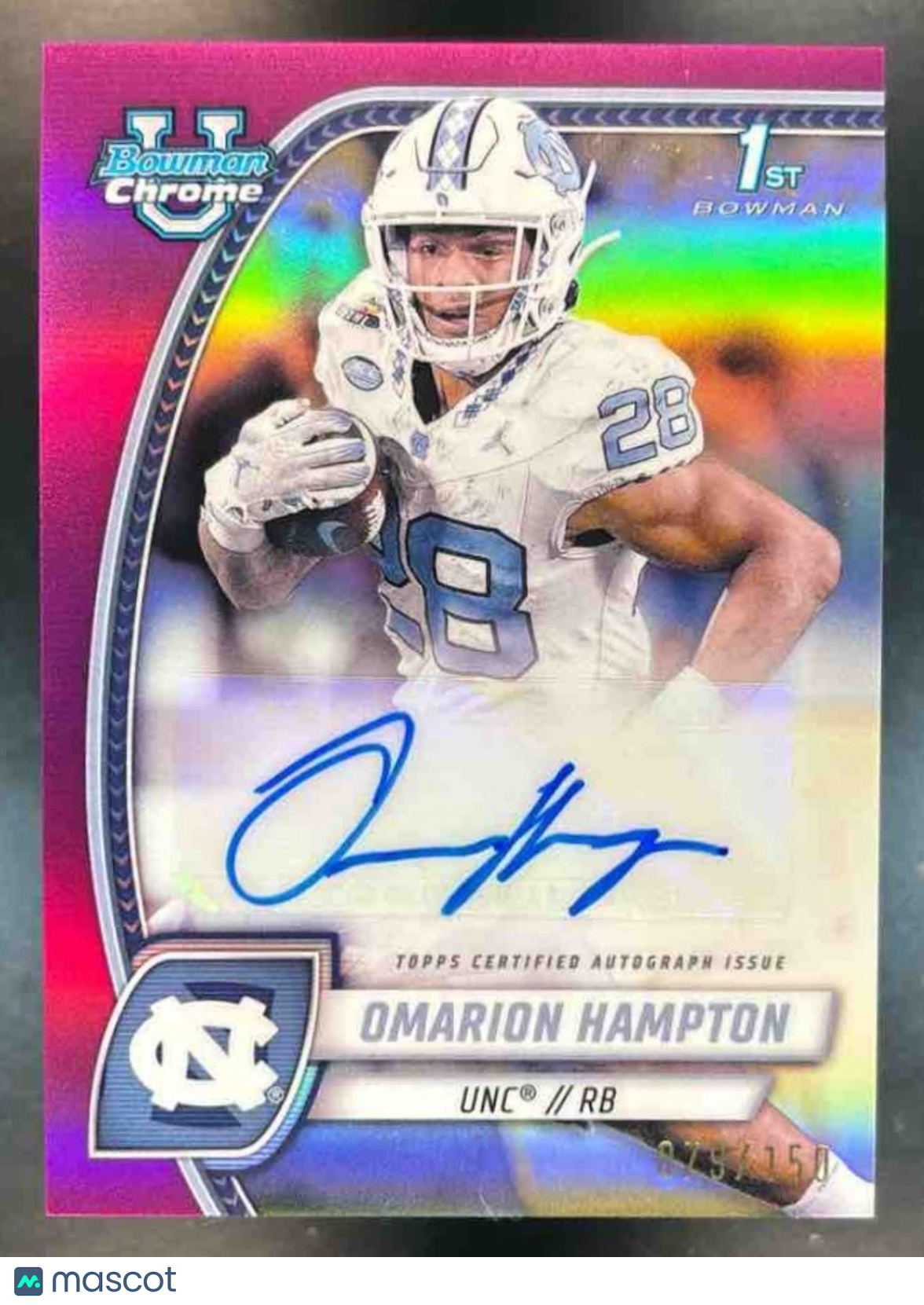 2024 Bowman Chrome University Omarion Hampton Prospect Auto Fuchsia /150