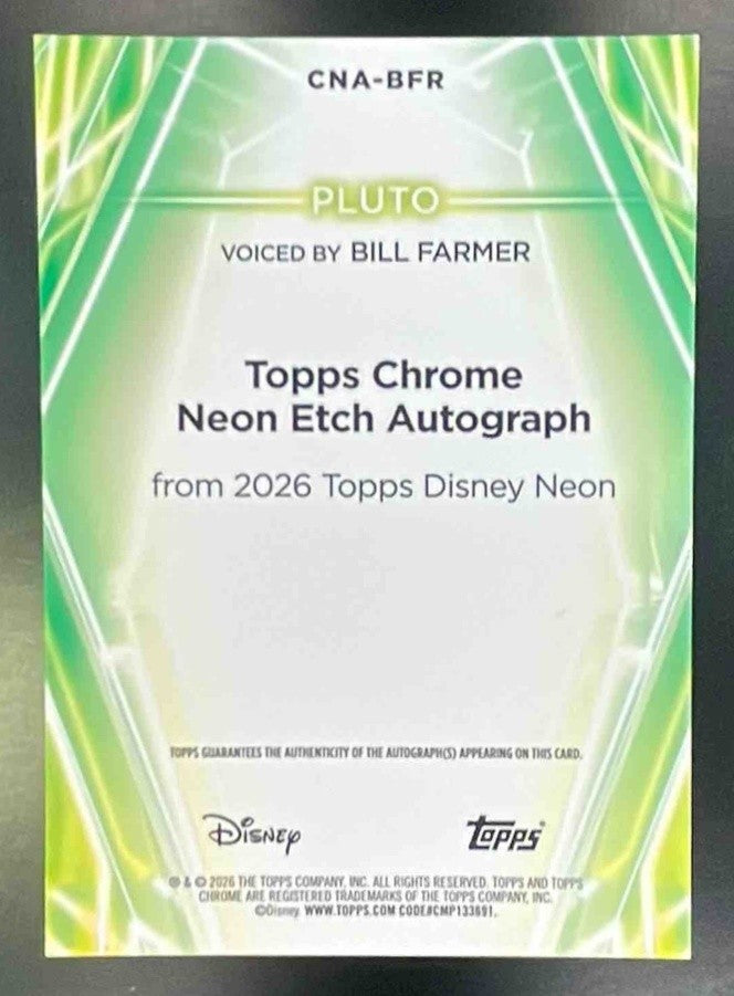 2026 Disney Neon Bill Farmer Pluto Chrome Etch Auto Black Speckle Refractor 2/10