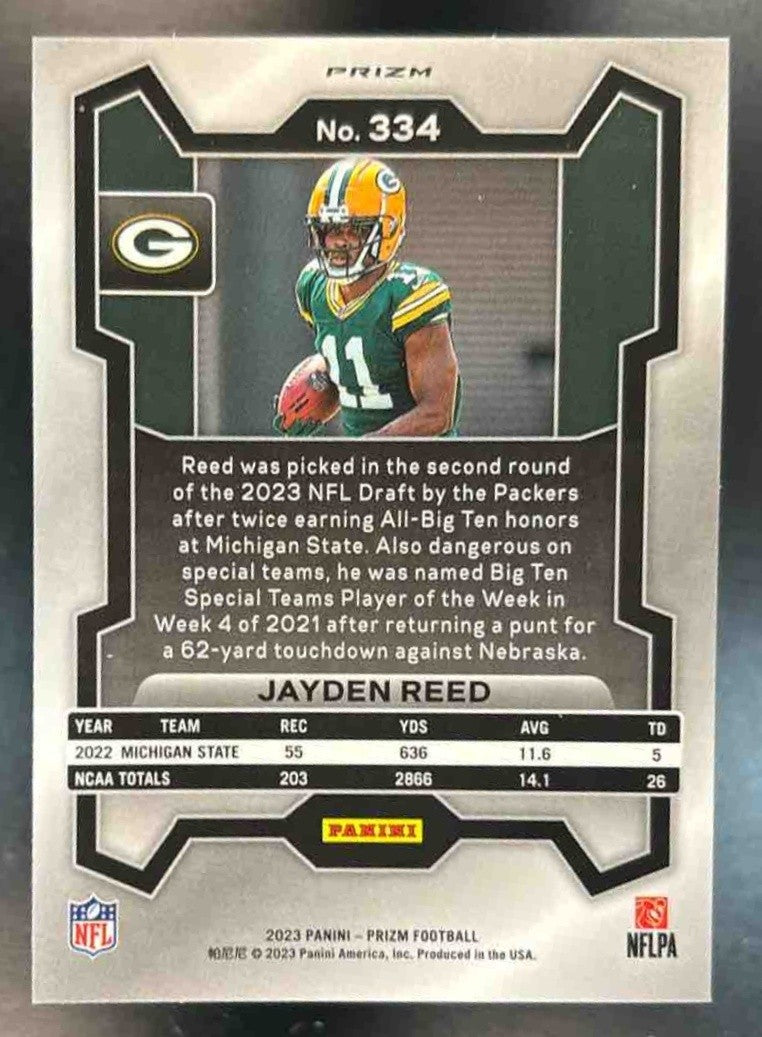 2023 Panini Prizm Jayden Reed Neon Green Pulsar #334 RC Bay Packers