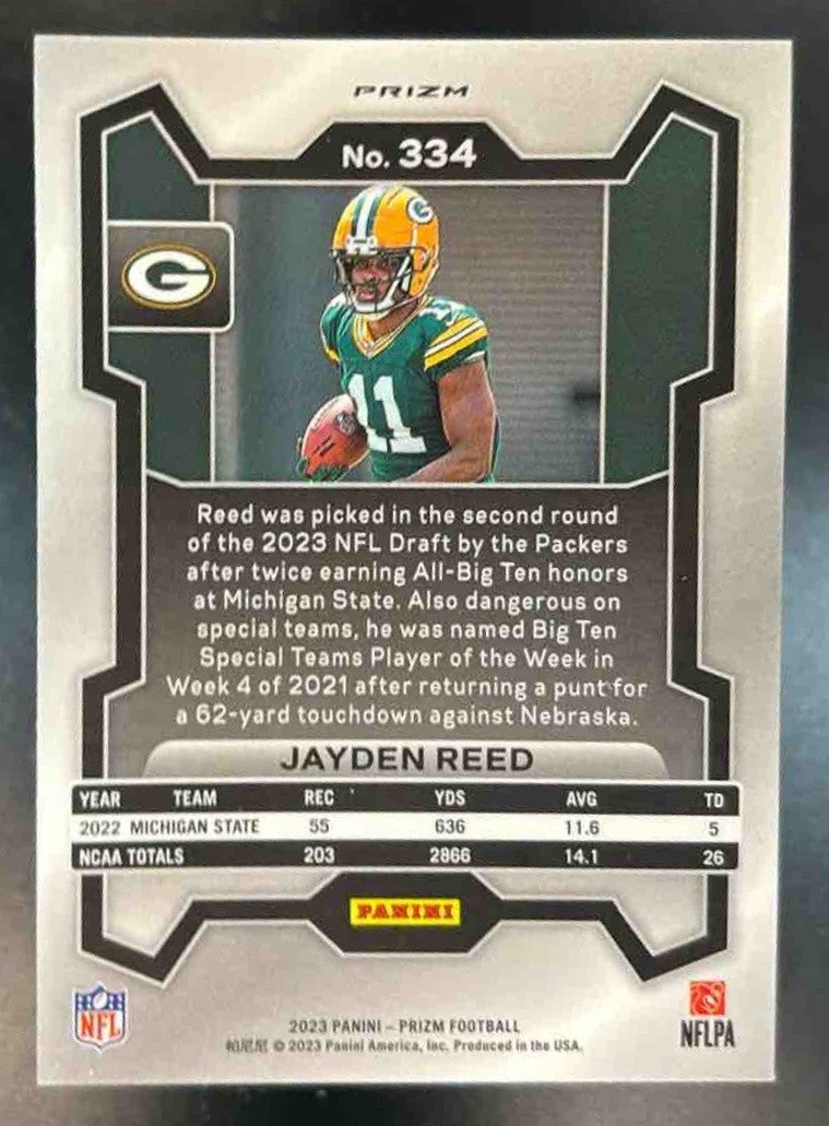 2023 Panini Prizm Jayden Reed Silver #334 RC Green Bay Packers