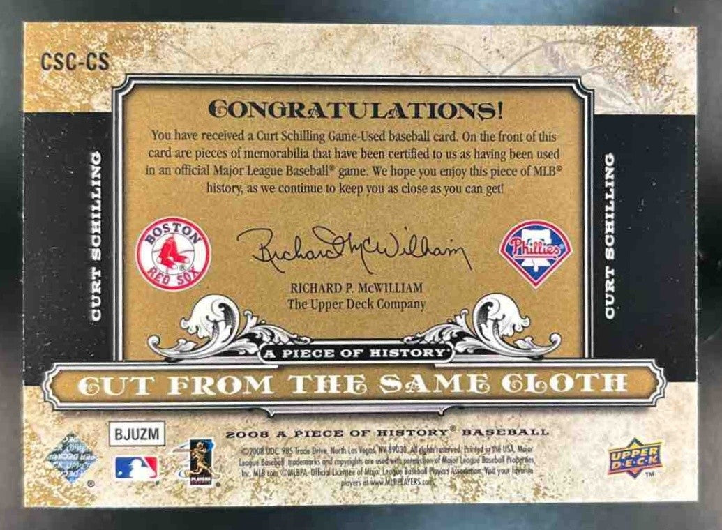 2008 Upper Deck A Piece of History Curt Schilling Cut From Same Patch Dual /99
