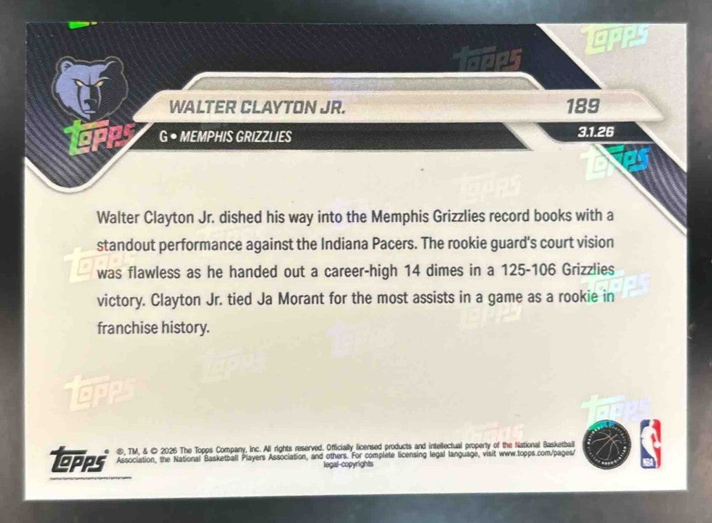 2025-26 Topps Now Orange Foil #189 Walter Clayton Jr. Utah Jazz #d 04/25