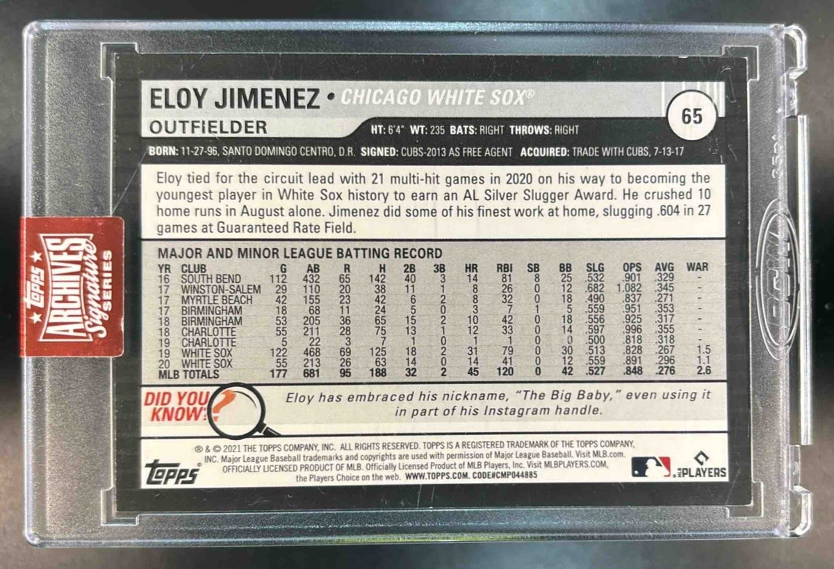 2023 Topps Archives Signature Eloy Jimenez On Card Auto 2021 Big League 15/30