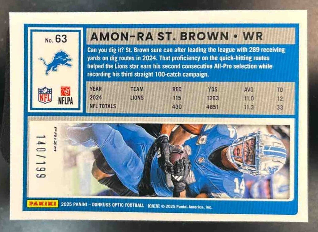 2025 Panini Donruss Optic Amon-Ra St. Brown Neon Green /199 #63 Detroit Lions