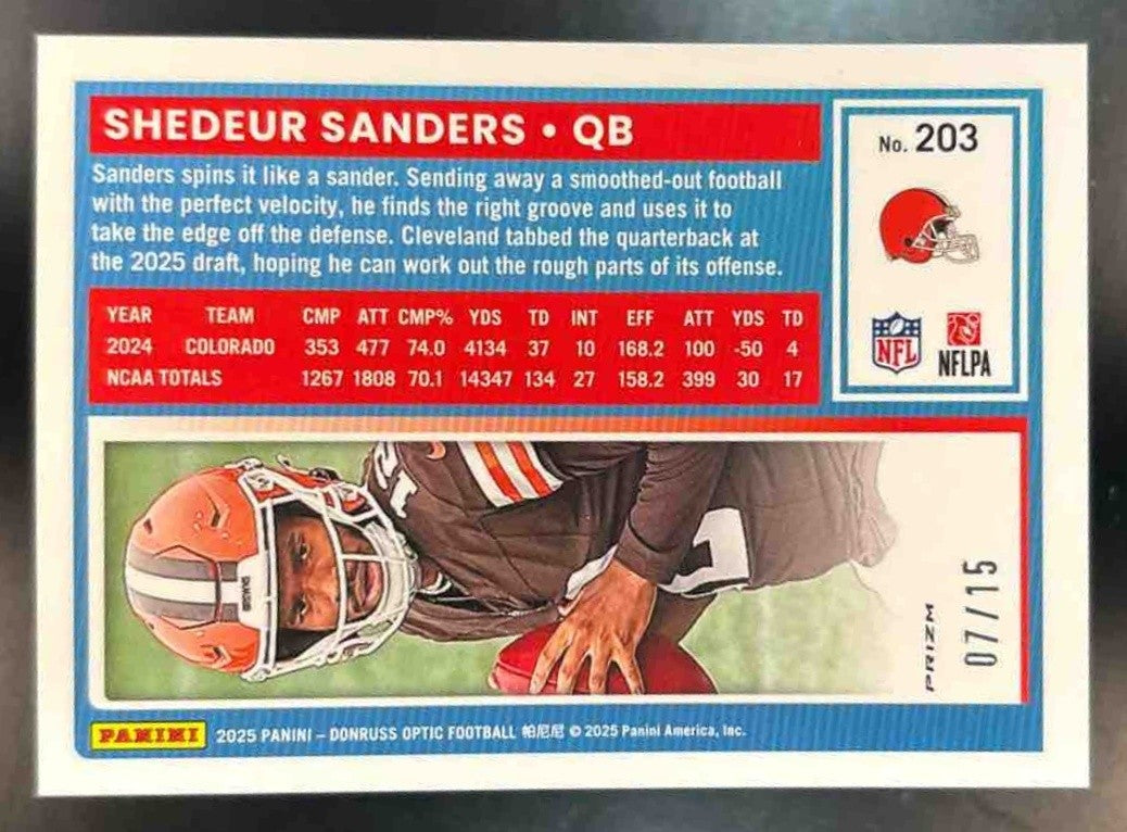 2025 Panini Donruss Optic Shedeur Sanders Neon Yellow /15 #203 Cleveland Browns