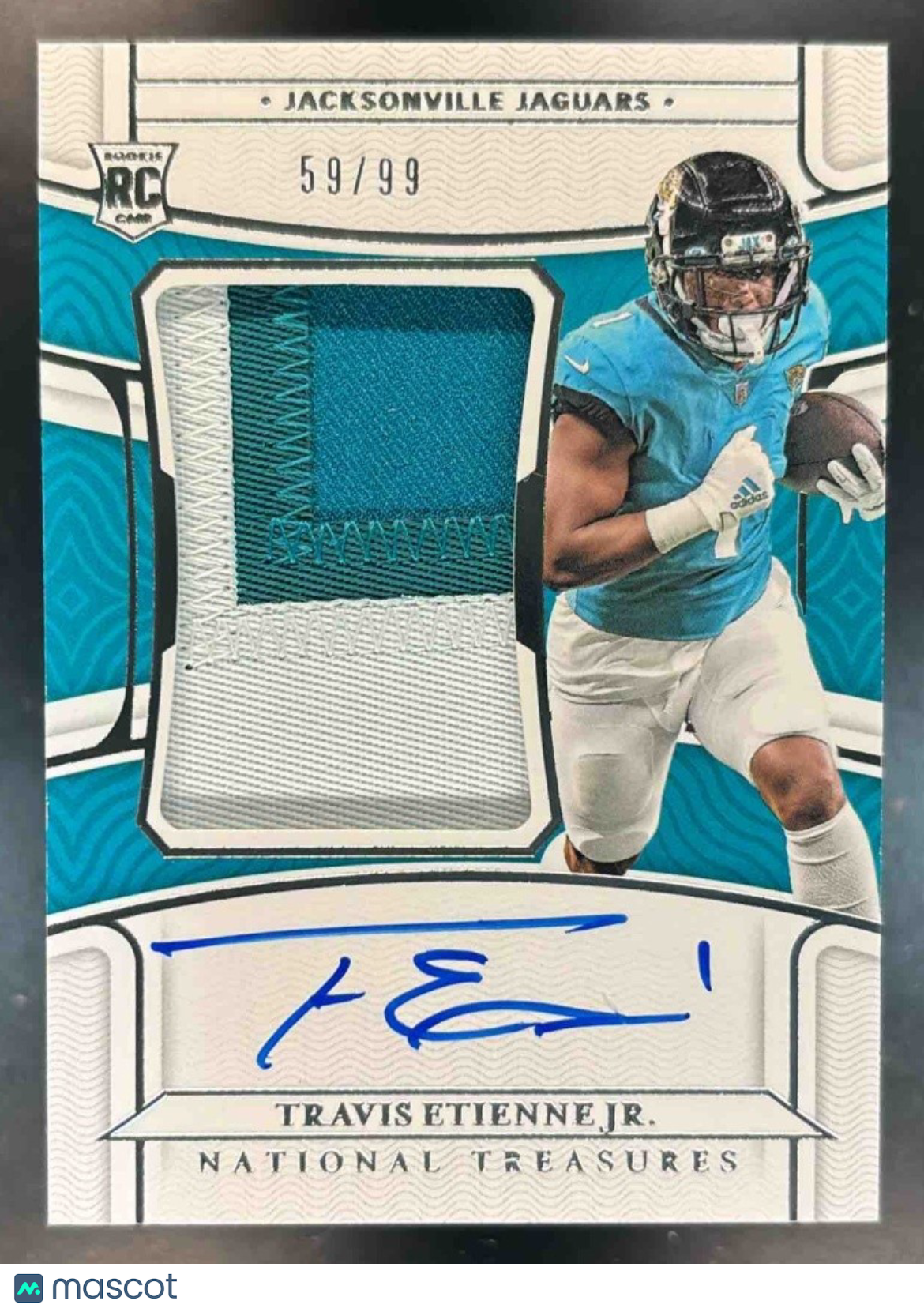 2021 National Treasures Travis Etienne Jr. /99 #169 Rookie Patch Auto RC Jaguars