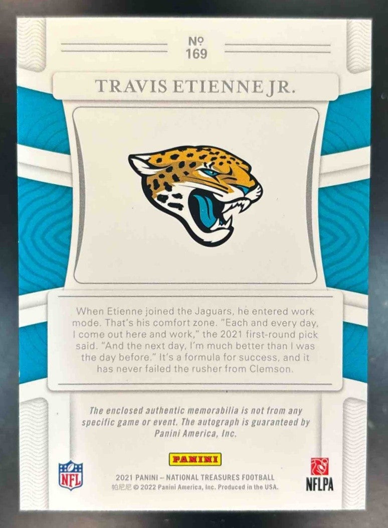 2021 National Treasures Travis Etienne Jr. /99 #169 Rookie Patch Auto RC Jaguars