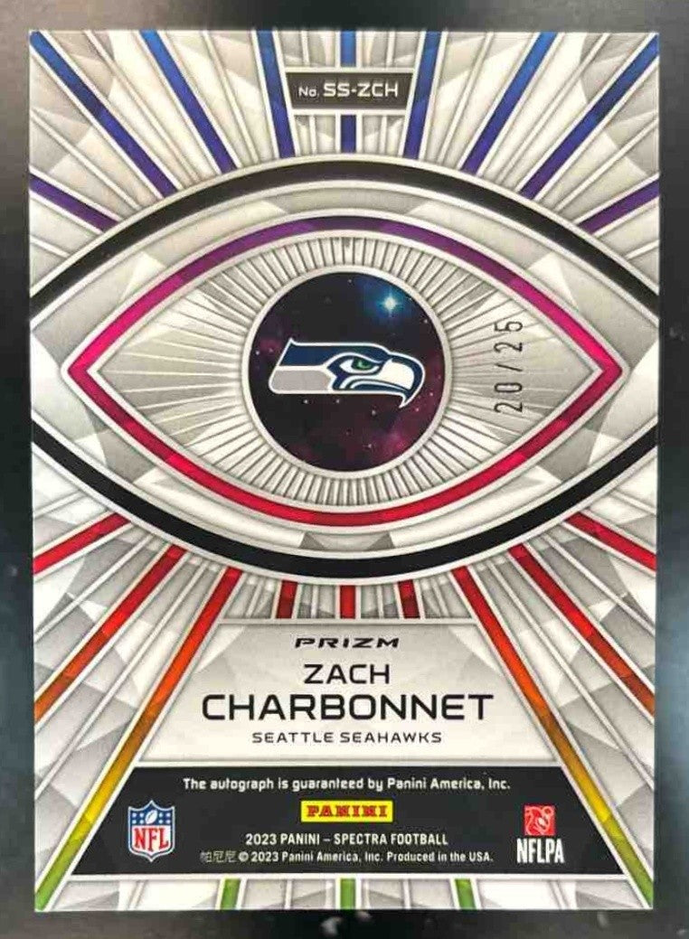 2023 Panini Spectra Zach Charbonnet Spectral Signature Meta Auto /25 RC Seahawks