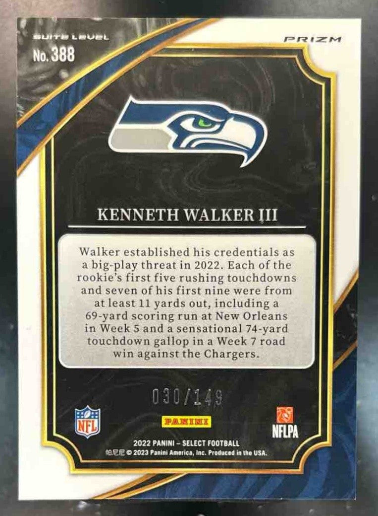 2022 Panini Select Kenneth Walker III Tri Color /149 #388 RC Seattle Seahawks