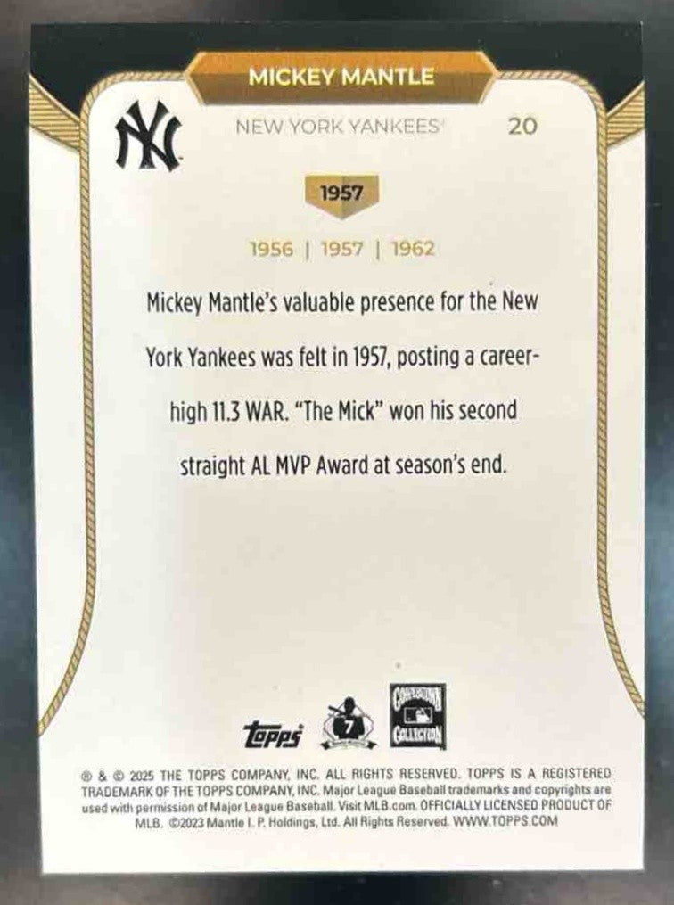 2025 Topps Welcome to the Club: 3-X MVP Mickey Mantle 1957 Green /99 Yankees
