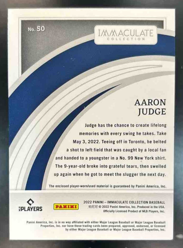 2022 Panini Immaculate Aaron Judge Patch /99 #50 New York Yankees