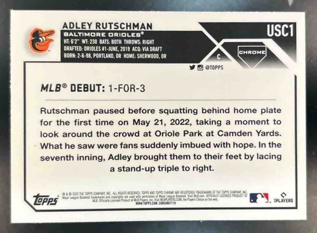 2023 Topps Chrome Update Adley Rutschman Negative#USC1 RC Baltimore Orioles