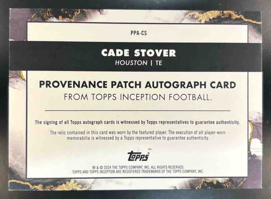 2024 Topps Inception Cade Stover Provenance Patch Auto Purple /50 MEM RC Texans