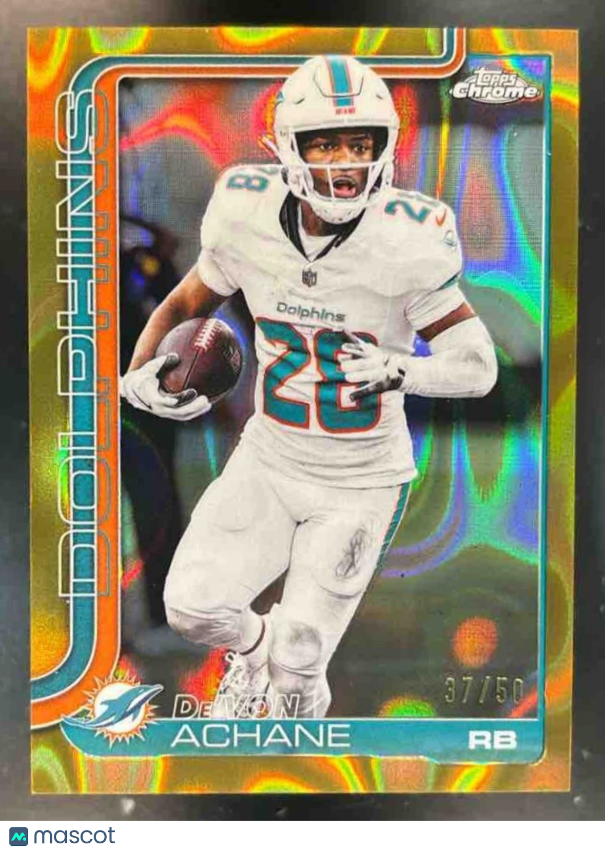 2025 Topps Chrome De'Von Achane Gold Lava Refractor /50 #188 Miami Dolphins