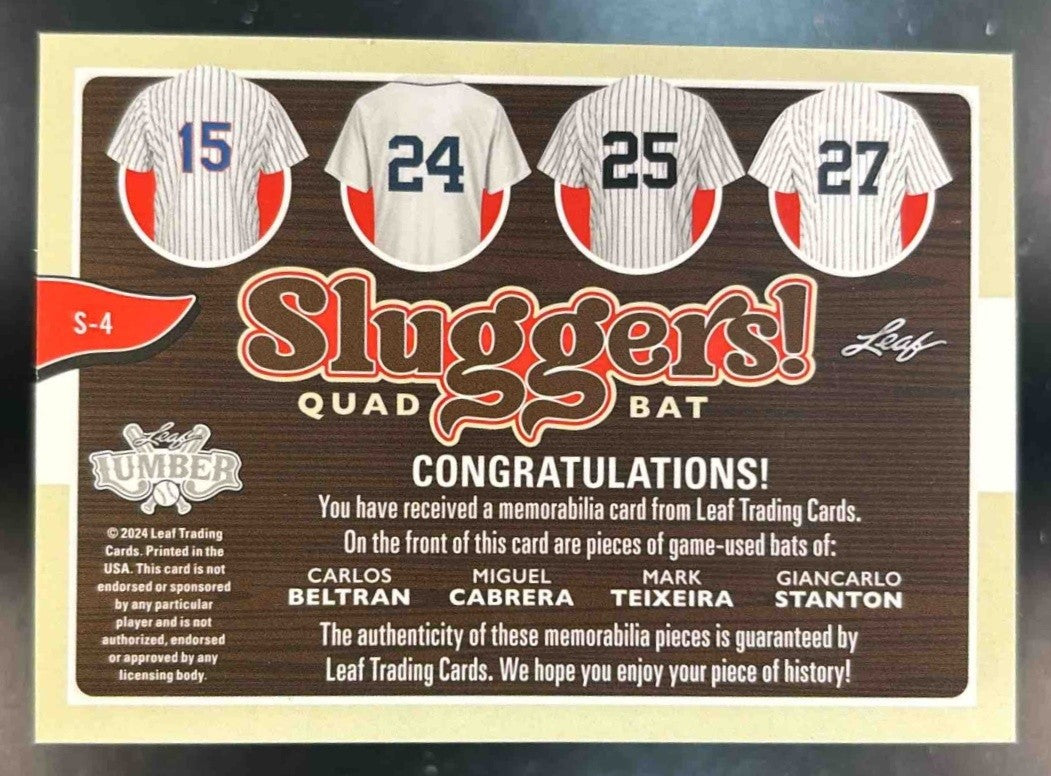 2024 Leaf Lumber Beltran Cabrera Teixeira Stanton Sluggers Patch Bronze /35