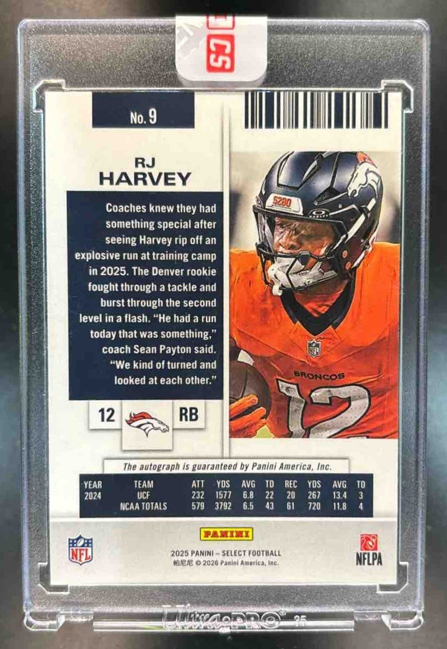 2025 Panini Select RJ Harvey Contenders Rookie Ticket RPS Variation #9 RC Auto
