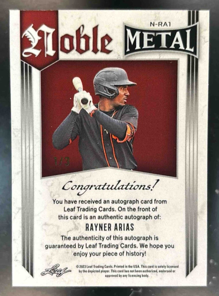 2023 Leaf Metal Rayner Arias Noble Auto /3 #N-RA1