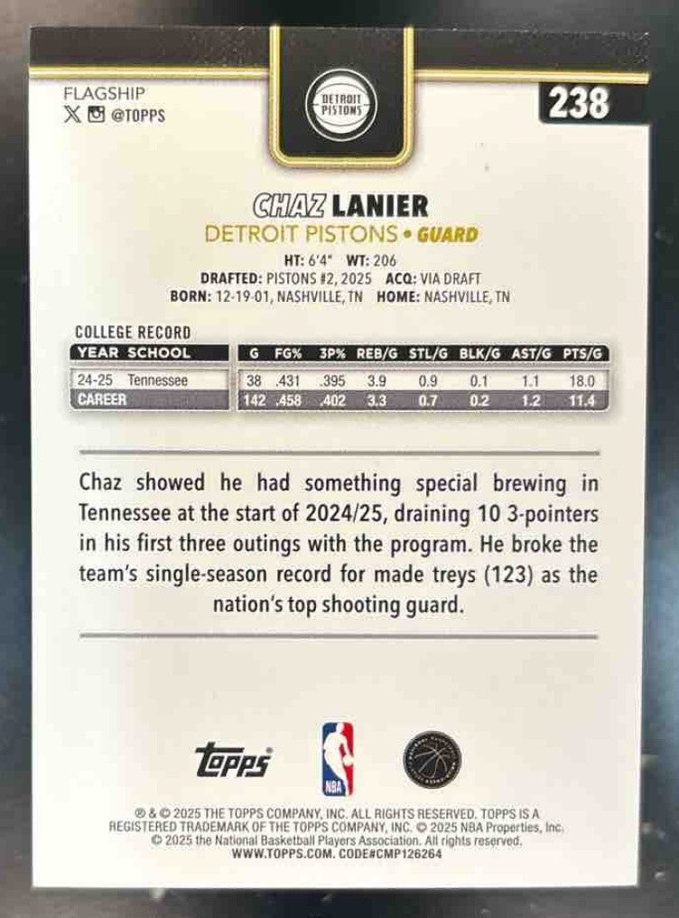 2025-26 Topps Chaz Lanier Flash Drop /50 #238 Detroit Pistons