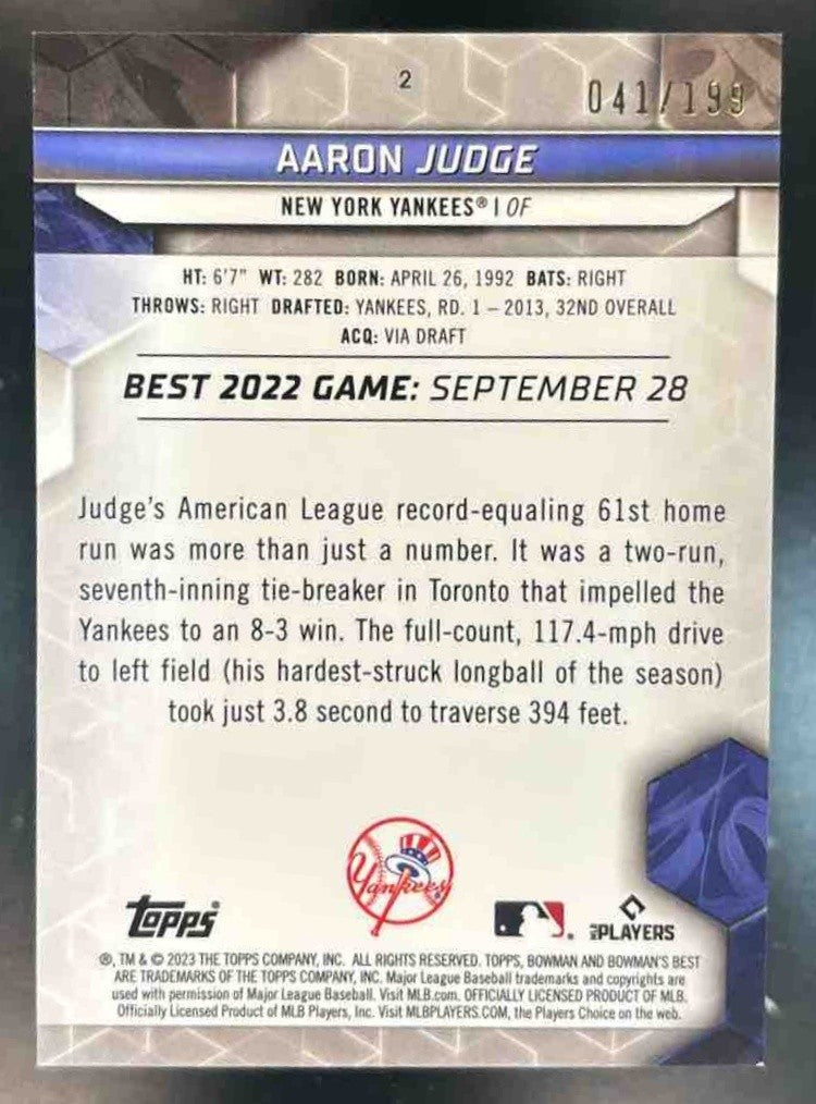 2023 Bowman's Best Aaron Judge Aqua Lava Refractor /199 #2 New York Yankees