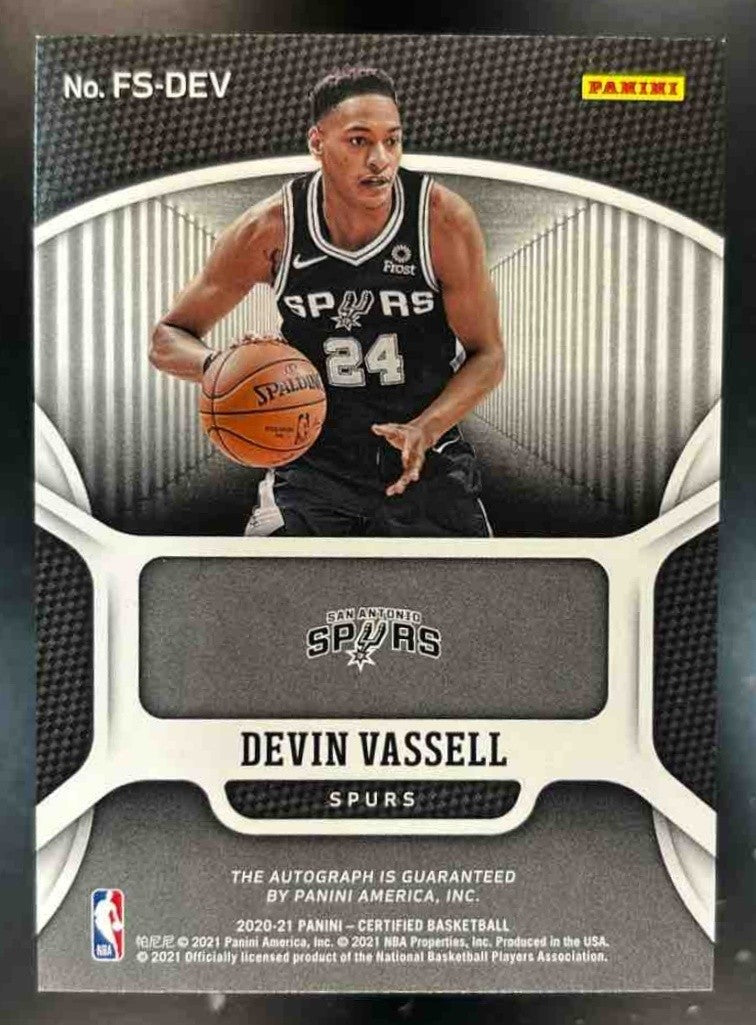 2020-21 Panini Certified Devin Vassell Fresh Faces Signatures Camo /25 RC Spurs