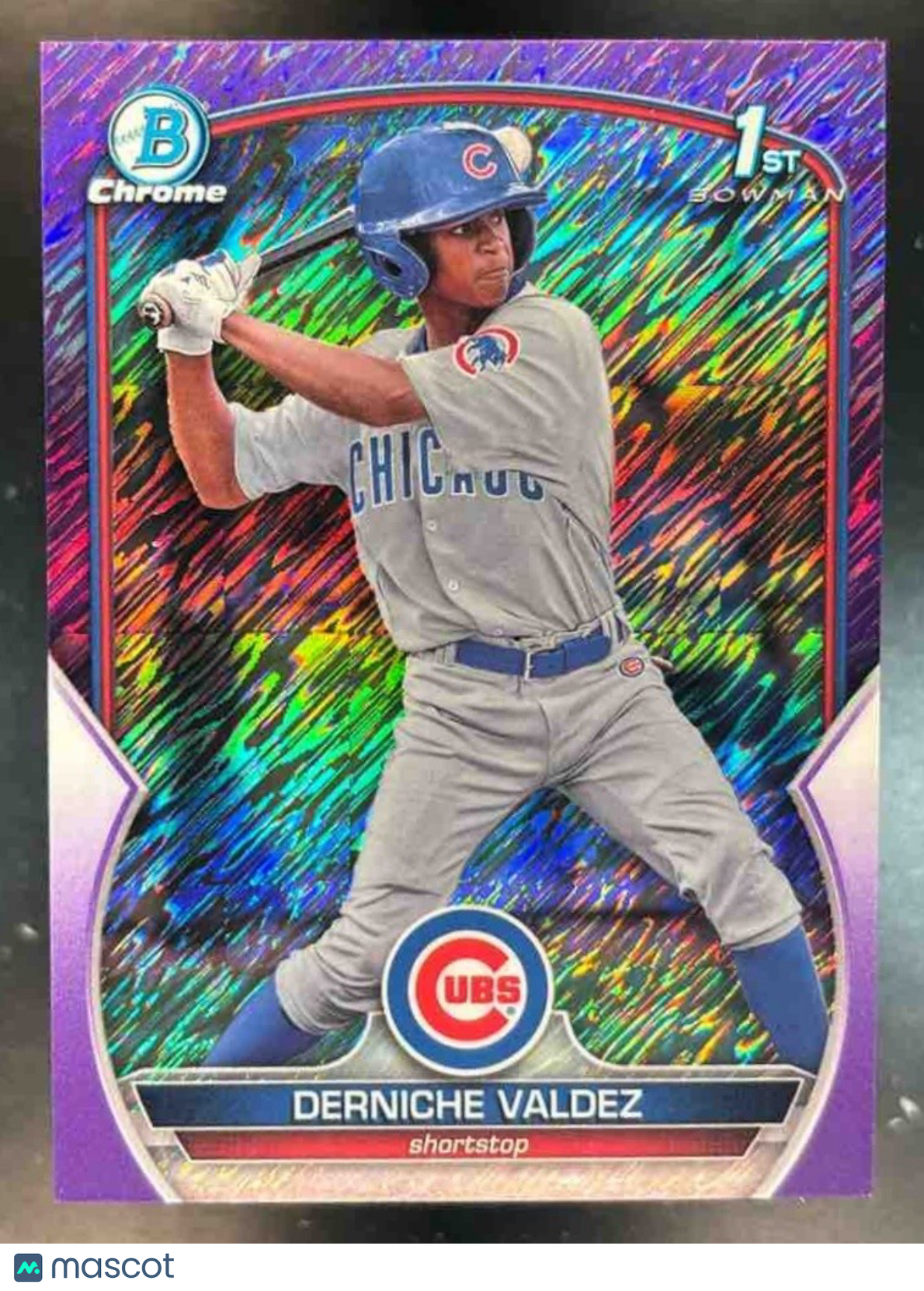 2023 Bowman Chrome Derniche Valdez Purple Shimmer /250 1st Prospect Chicago Cubs