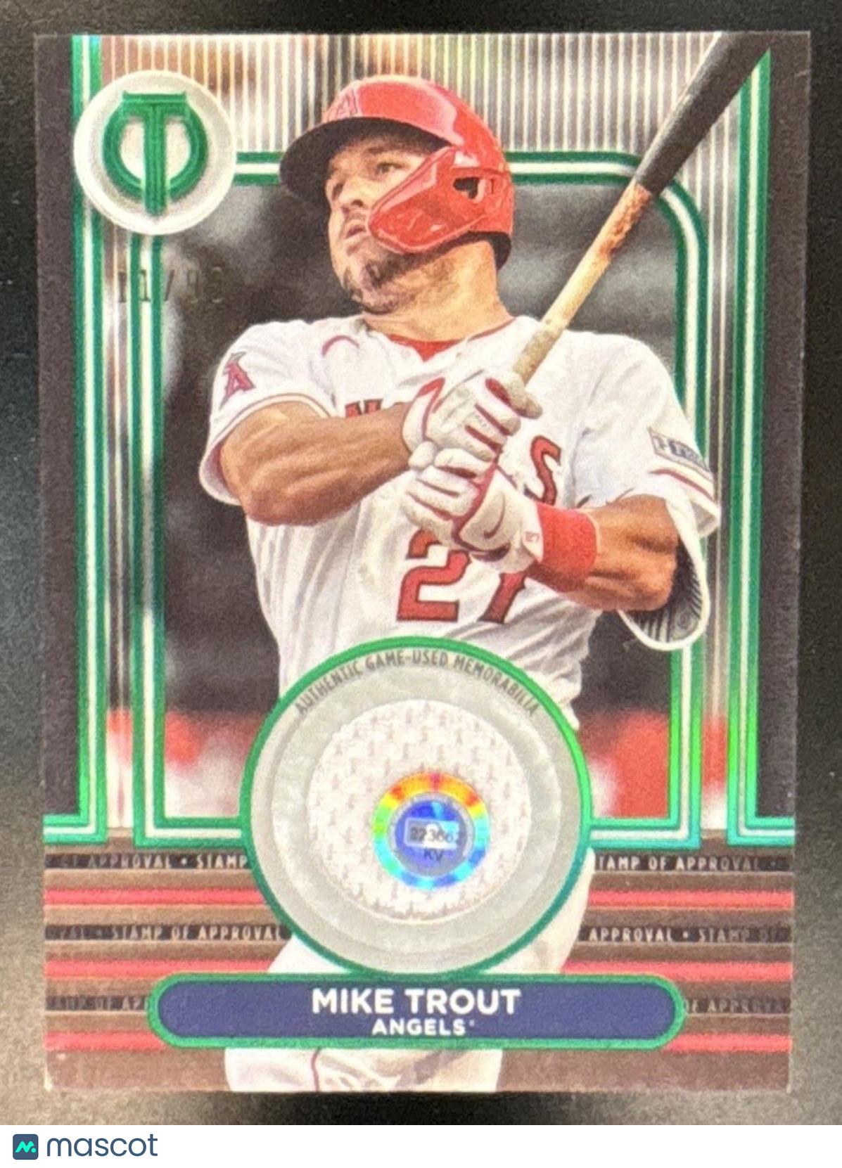 2024 Topps Tribute Mike Trout Stamp of Approval Relics Green /99 Angels