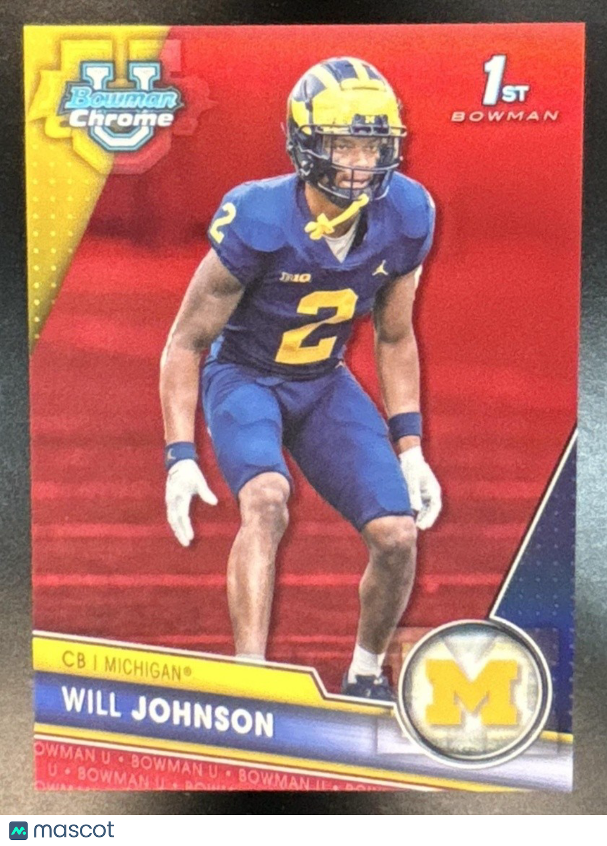 2023 Bowman University Chrome Will Johnson Red Refractor /5 #157 Michigan