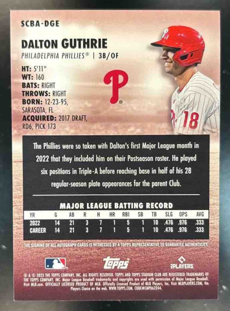 2023 Topps Stadium Club Dalton Guthrie Auto #SCBA-DGE RC Philadelphia Phillies