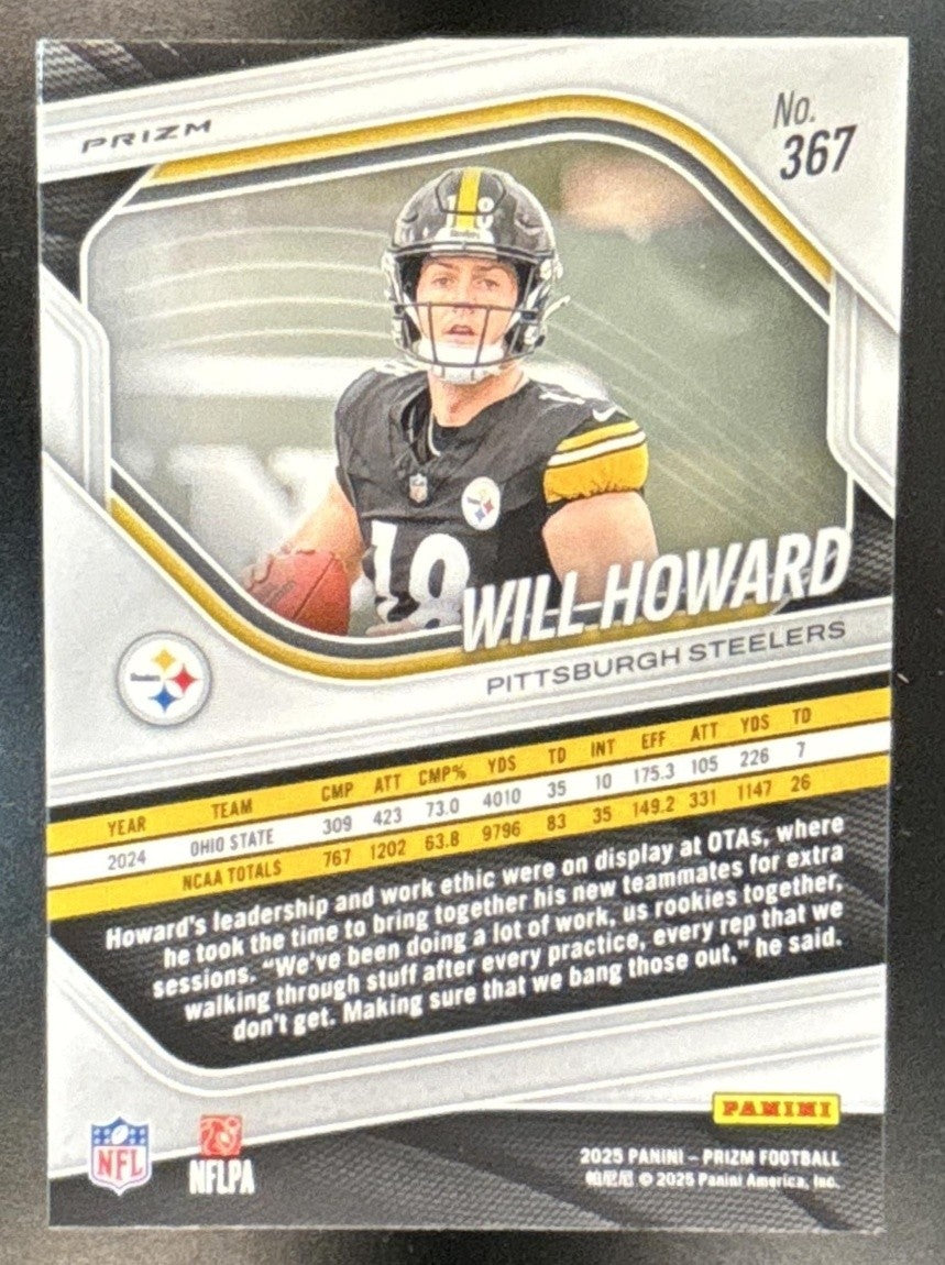 2025 Panini Prizm Will Howard Orange Ice #367 RC Pittsburgh Steelers