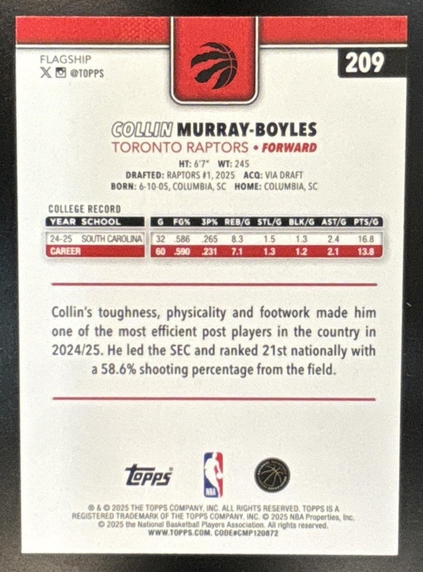 2025-26 Topps Collin Murray-Boyles Purple Rainbow /250 #209 RC Toronto Raptors