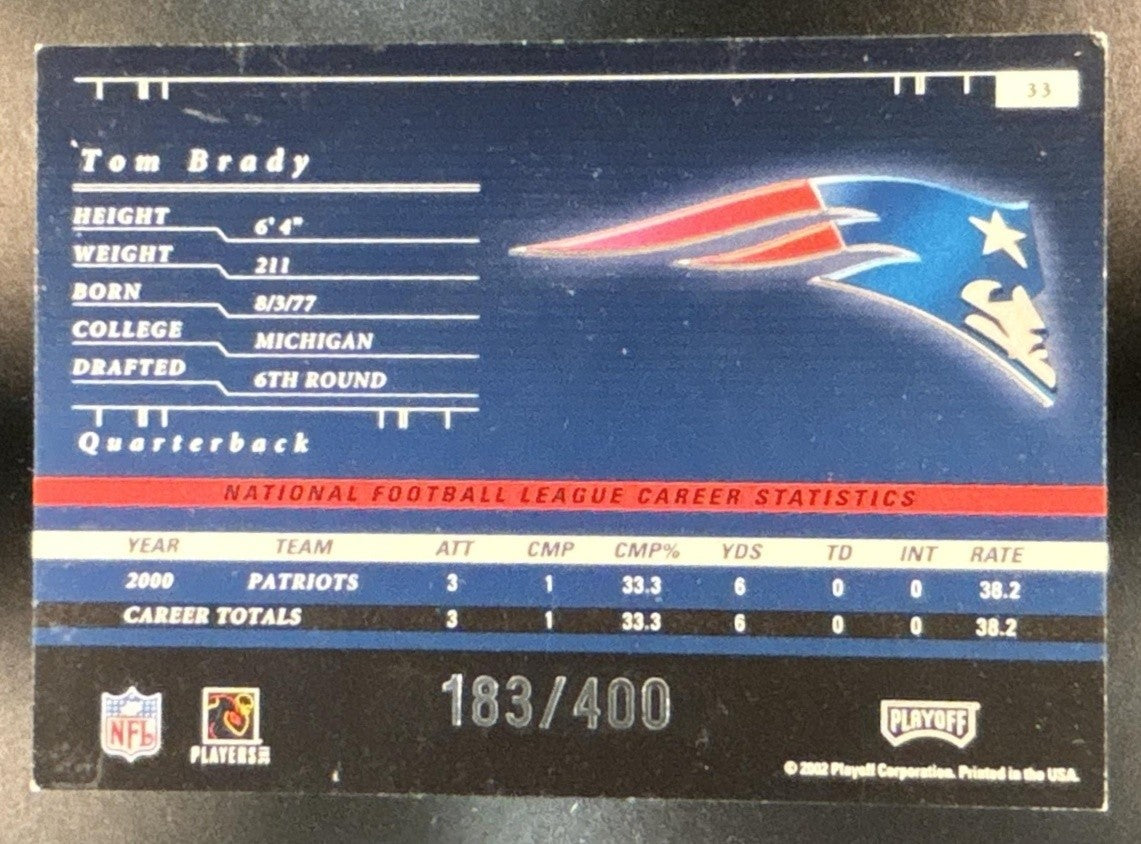 2001 Playoff Preferred #33 Tom Brady National Treasures Silver (SEE IMAGES) /400