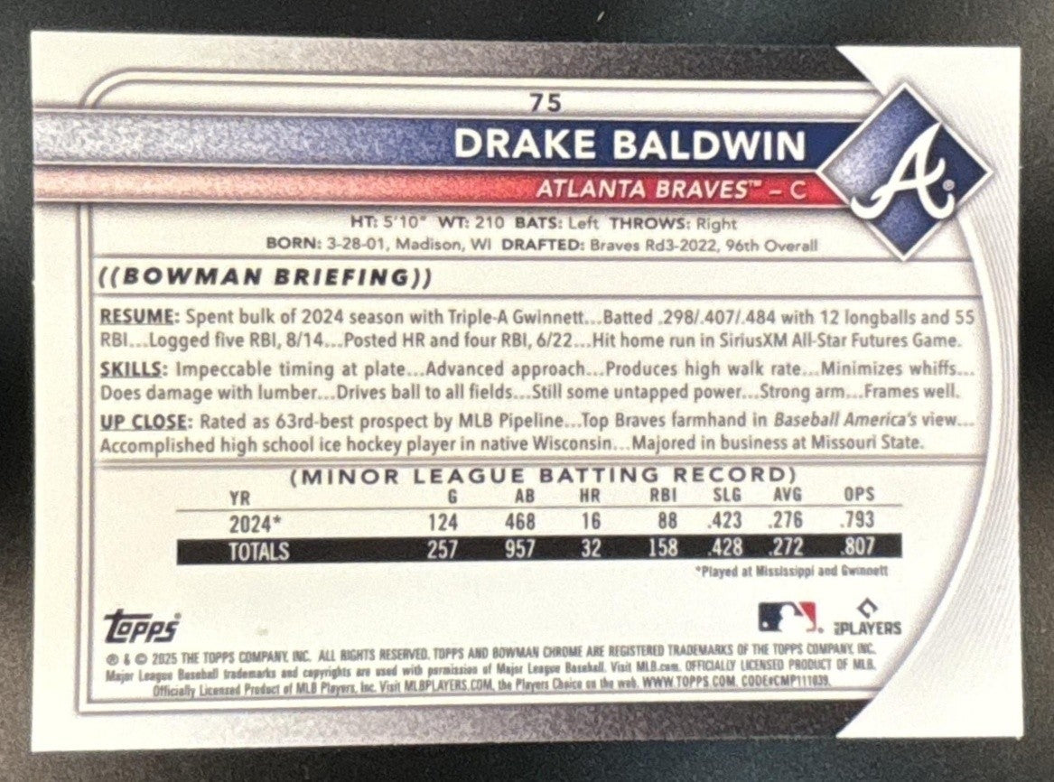 2025 Bowman Chrome Mega Box Drake Baldwin Steel Metal Mojo Refractor /100 #75 RC