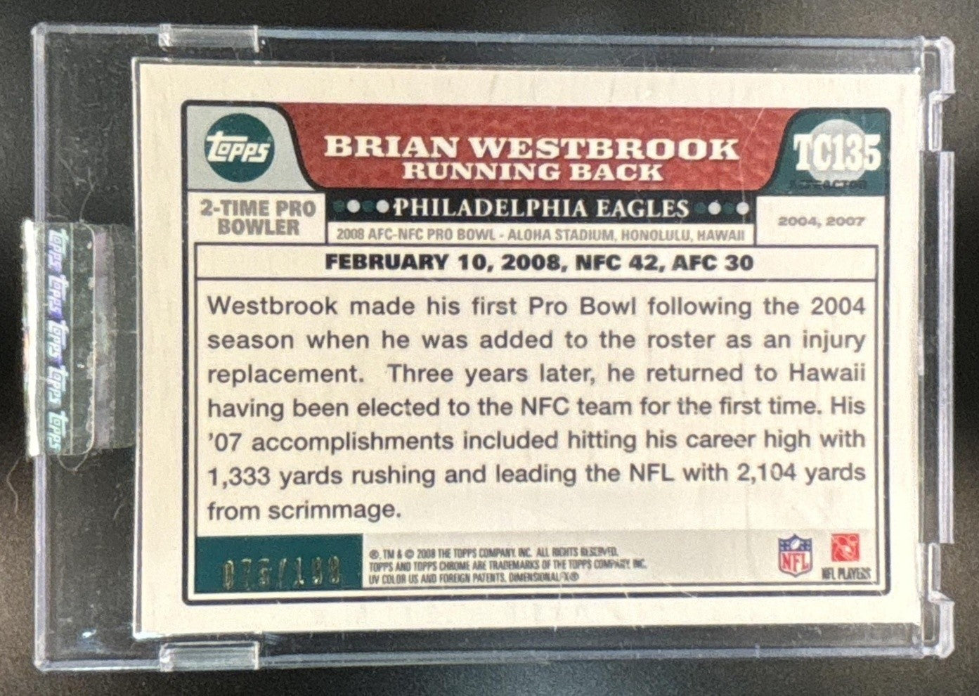 2008 Topps Chrome Brian Westbrook Gold Refractor /199 #TC135 Philadelphia Eagles