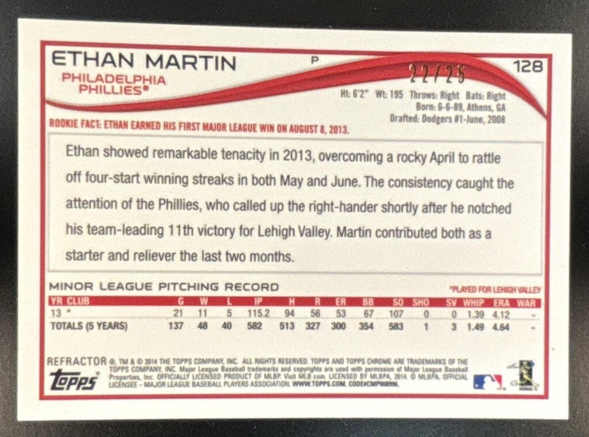 2014 Topps Chrome Ethan Martin Red Refractor /25 #128 RC Philadelphia Phillies