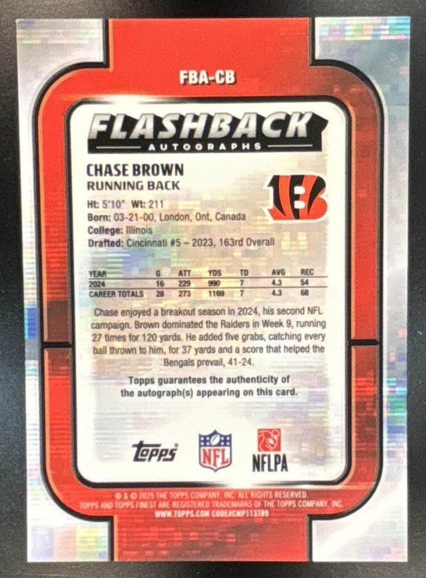 2025 Topps Finest Chase Brown Flashback Auto #FBA-CB Cincinnati Bengals