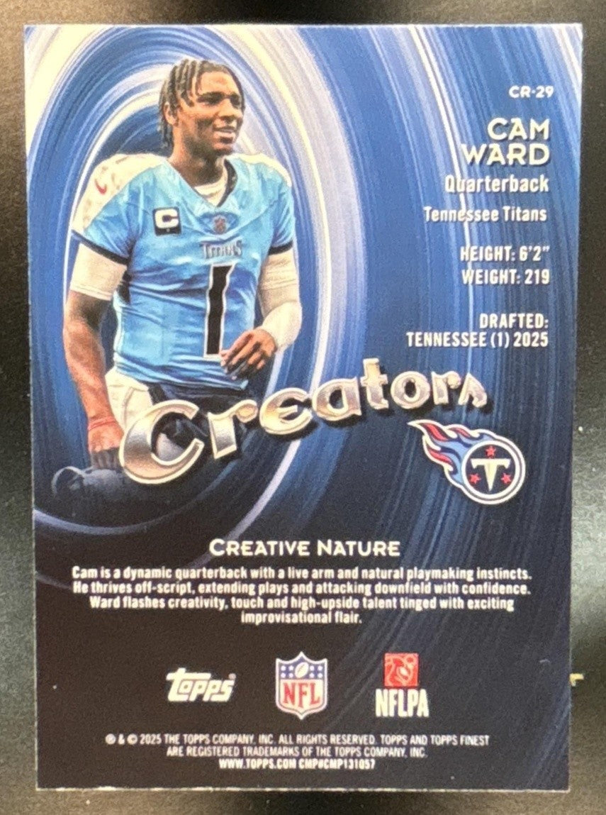 2025 Topps Finest Cam Ward Creators Purple Refractor /125 Tennessee Titans