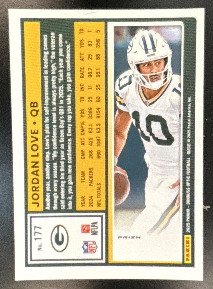 2025 Panini Donruss Optic Jordan Love One Hundred Prizm #177 Green Bay Packers