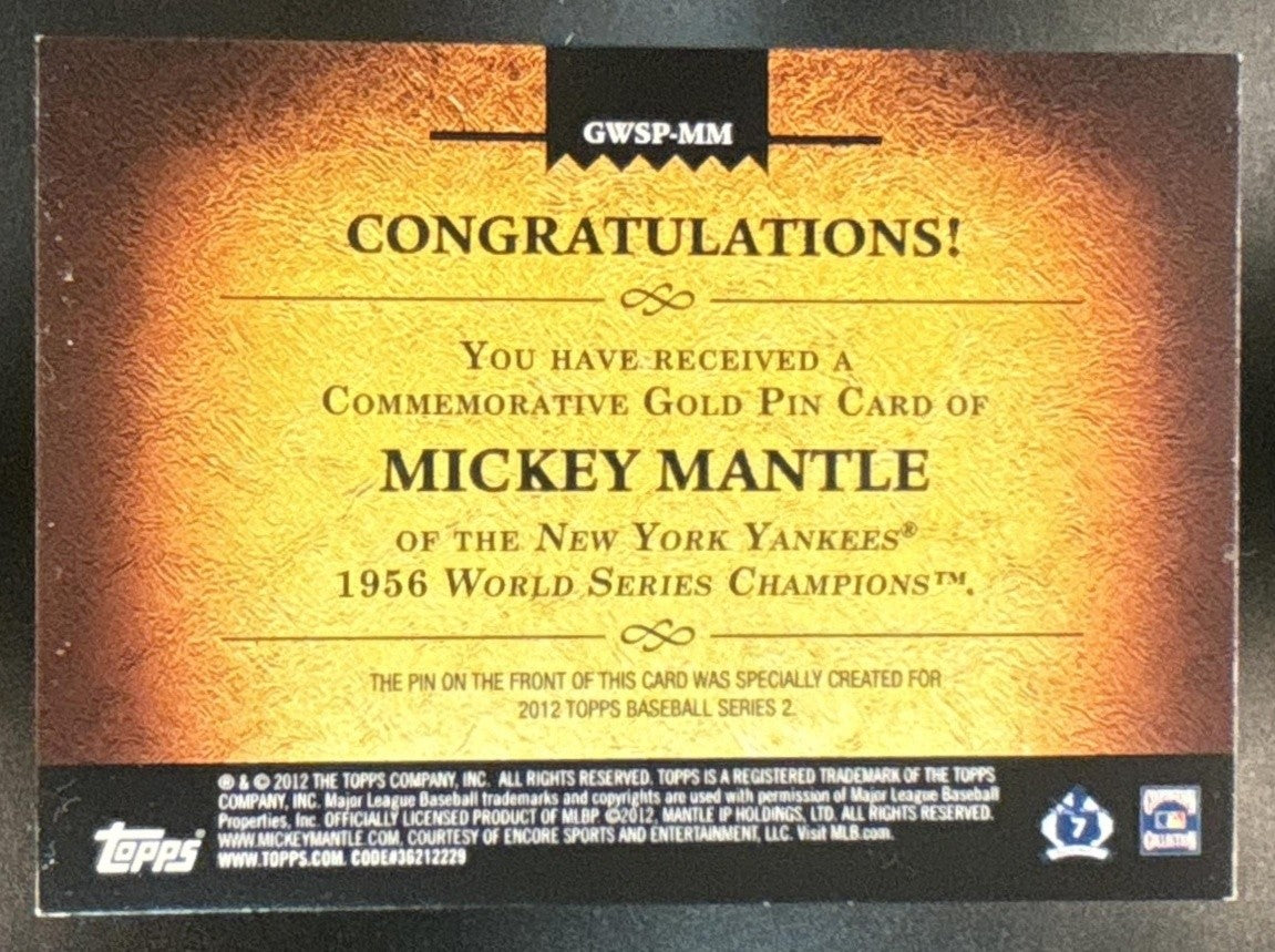 2012 Topps Mickey Mantle Gold World Series Champion Commemorative Pins Yankees