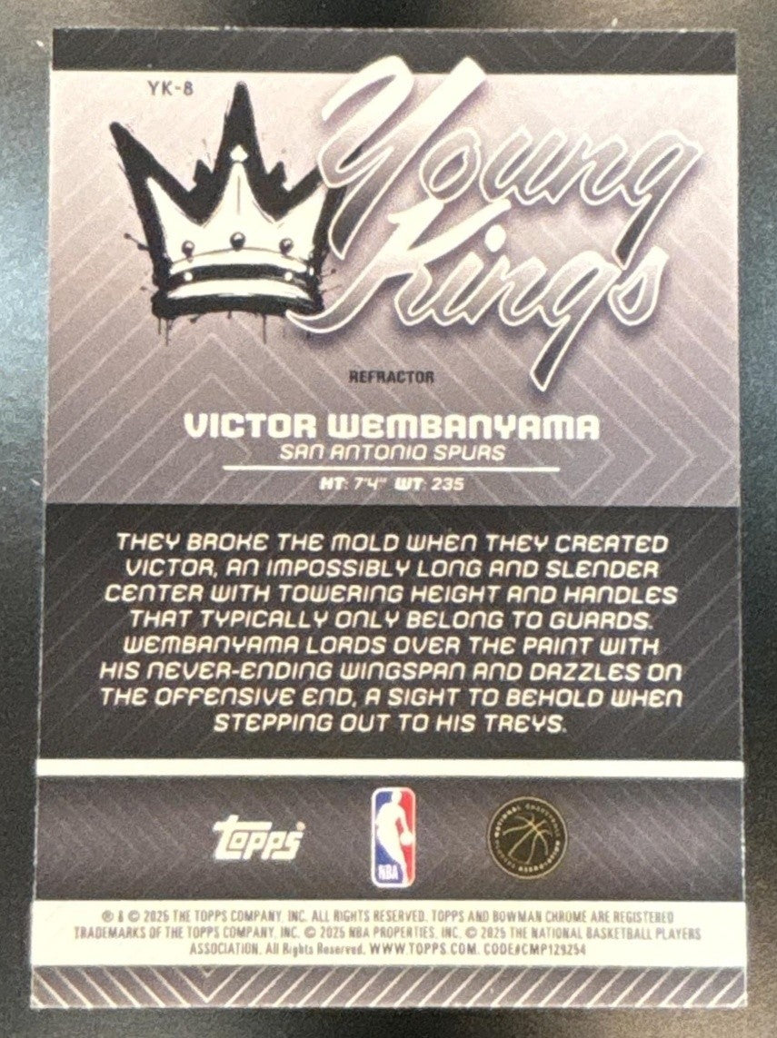 2025-26 Bowman Victor Wembanyama Chrome Young Kings Refractor San Antonio Spurs