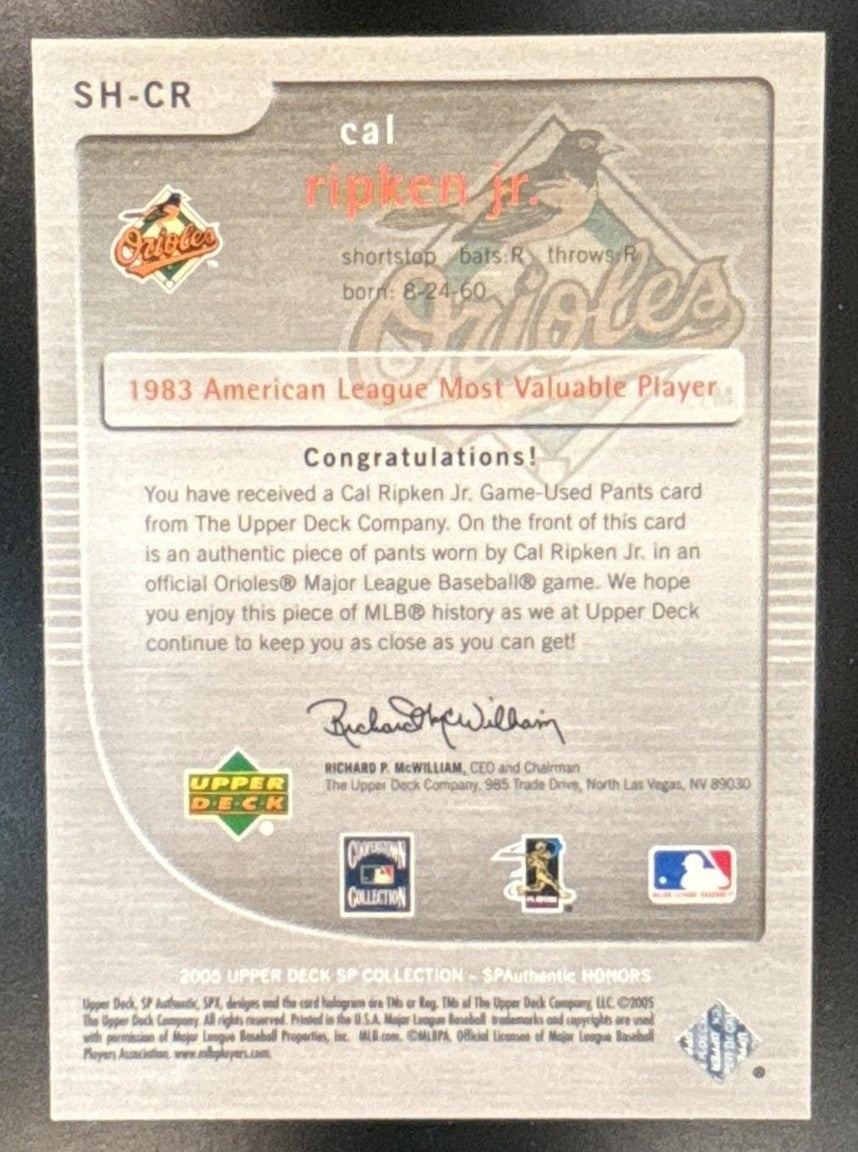 2005 SP Collection Cal Ripken Jr. Authentic Honors Materials /130 MEM Orioles