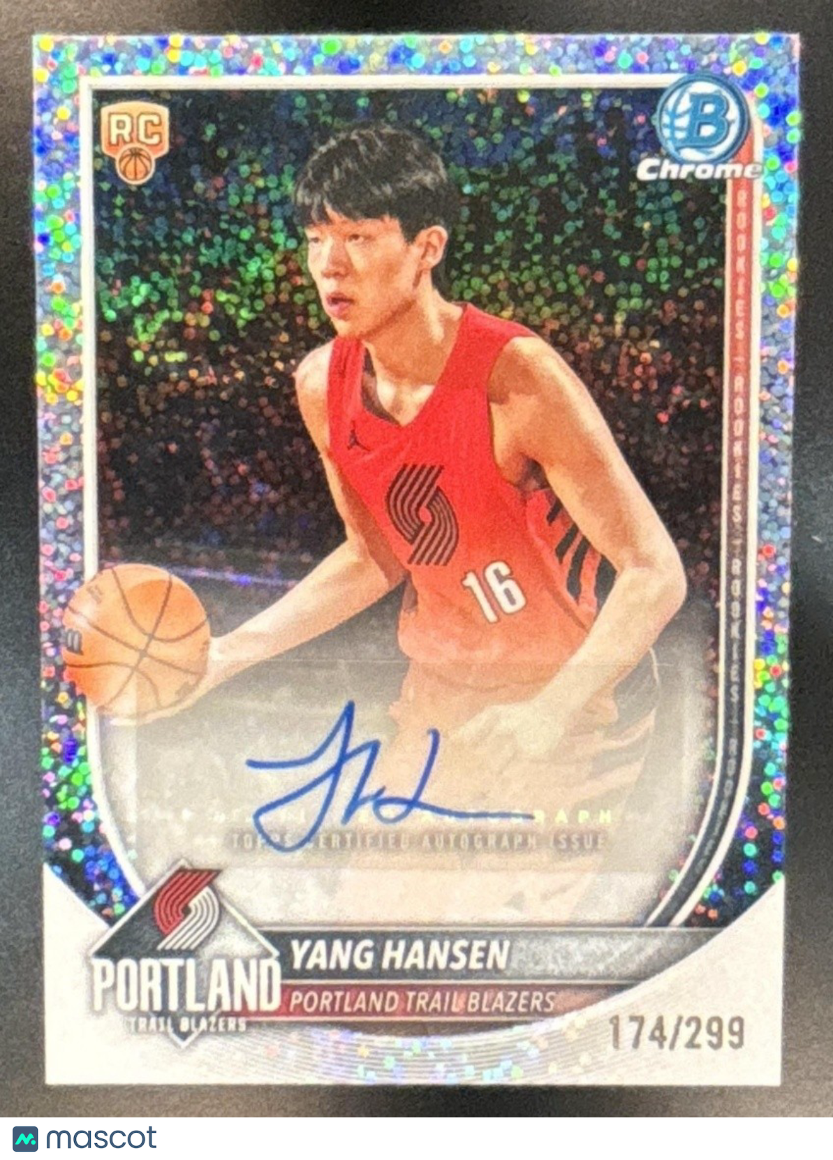 2025-26 Bowman Yang Hansen Chrome Auto Speckle /299 RC Portland Trail Blazers