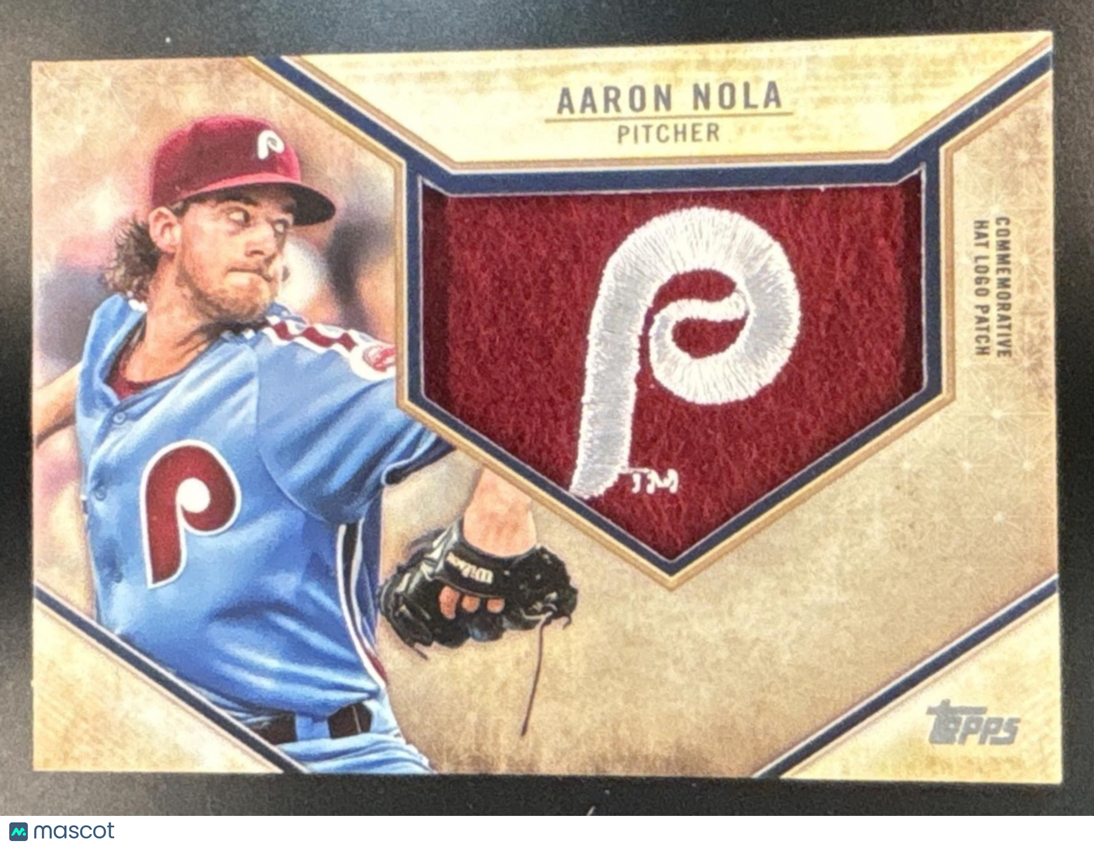 2019 Topps Aaron Nola Retro Hat Manufactured Logo Patches Philadelphia Phillies