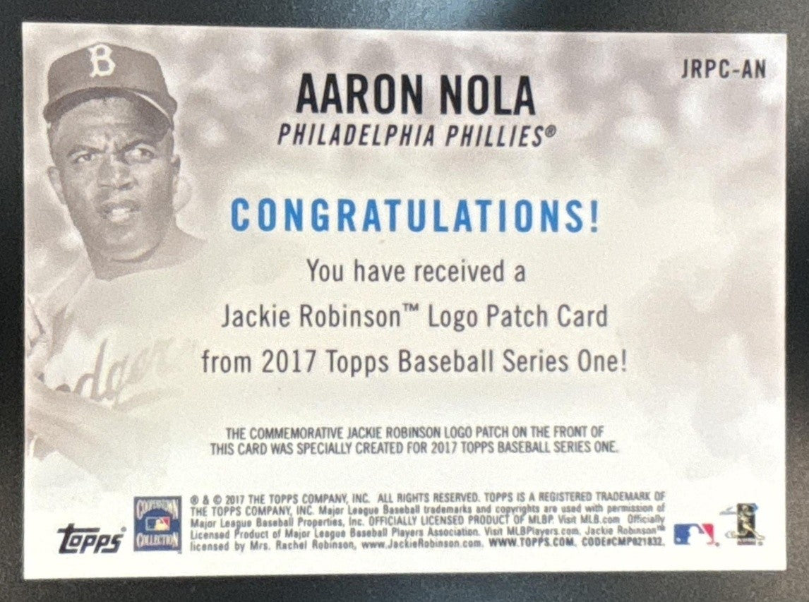2017 Topps Nolan Aaron Nola Robinson Day Commemorative Logo Patches